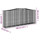 vidaXL 4 db íves horganyzott vas gabion kosár 400x50x160/180 cm