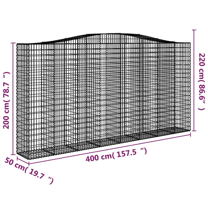 vidaXL 8 db íves horganyzott vas gabion kosár 400x50x200/220 cm