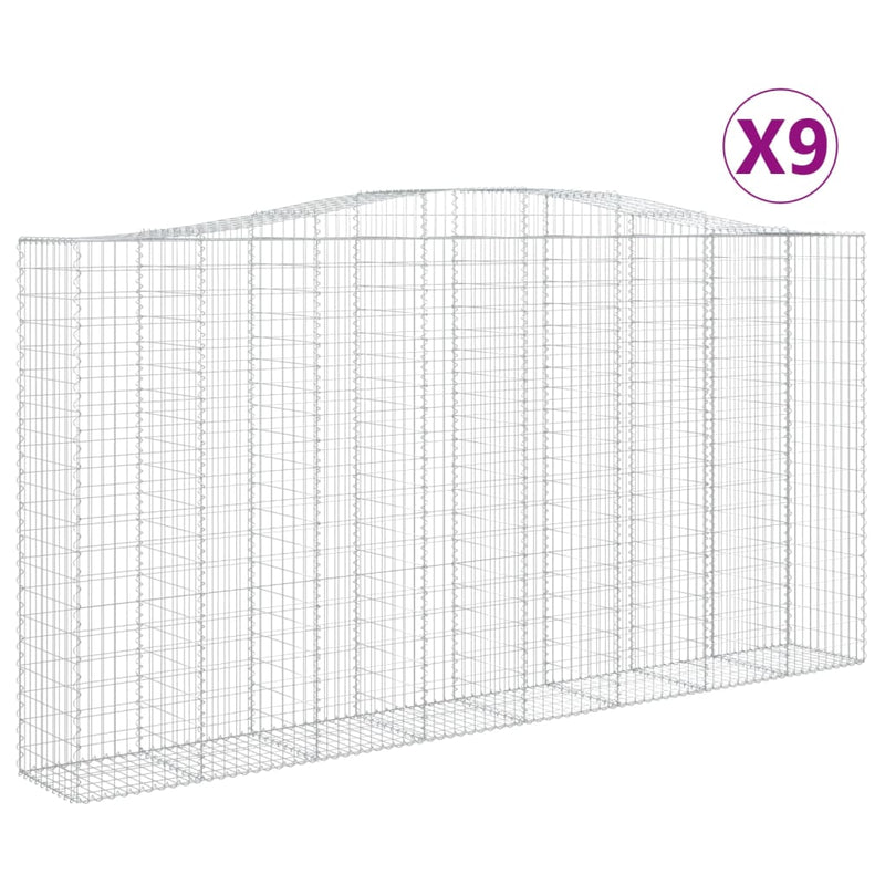 vidaXL 9 db íves horganyzott vas gabion kosár 400x50x200/220 cm