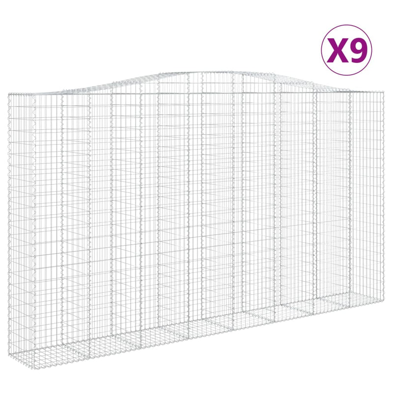 vidaXL 9 db íves horganyzott vas gabion kosár 400x50x220/240 cm