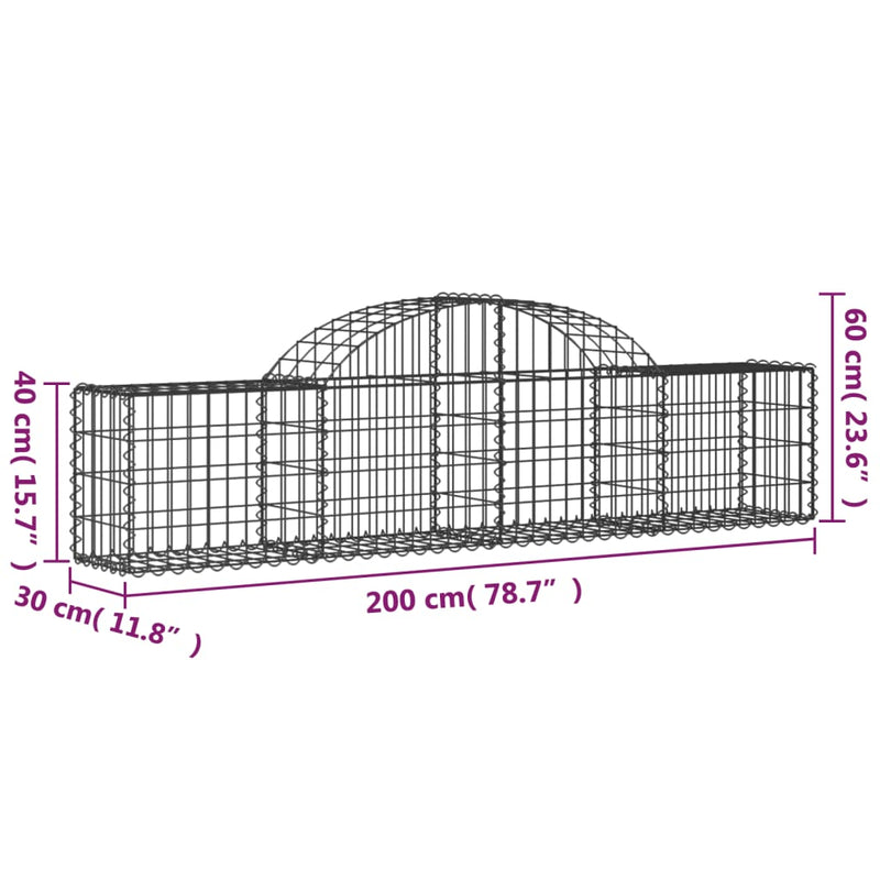 vidaXL 7 db íves horganyzott vas gabion kosár 200x30x40/60 cm