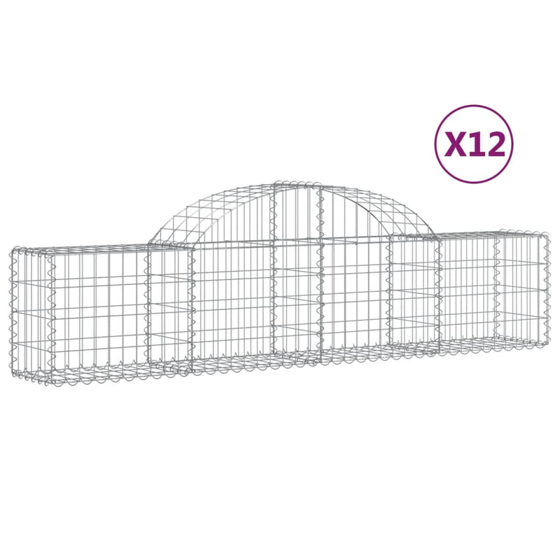 vidaXL 12 db íves horganyzott vas gabion kosár 200x30x40/60 cm