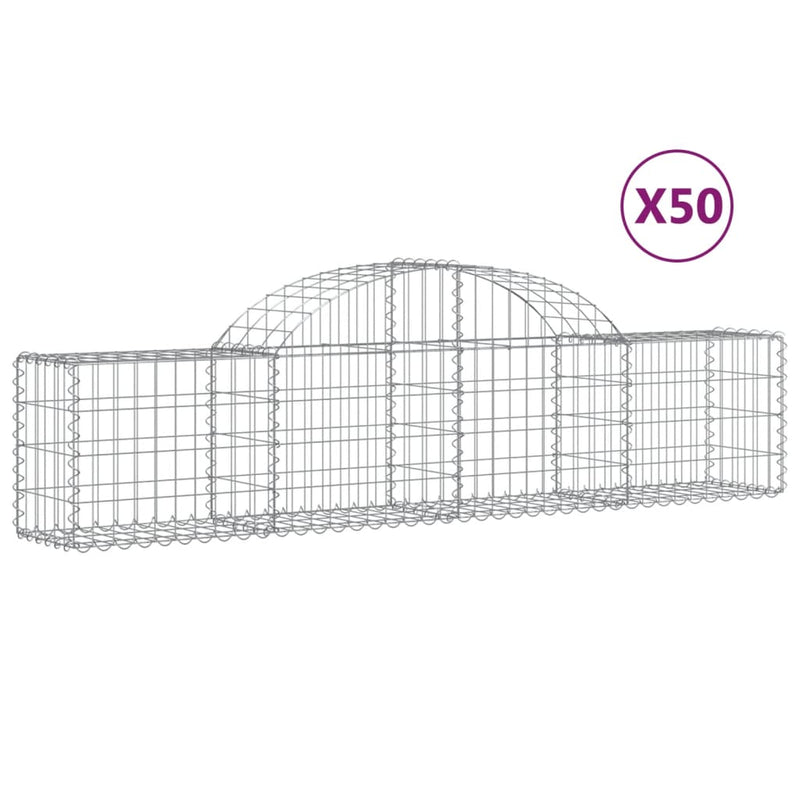 vidaXL 50 db íves horganyzott vas gabion kosár 200x30x40/60 cm