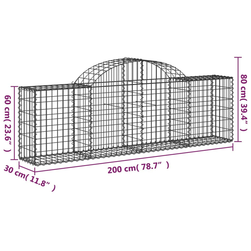 vidaXL 18 db íves horganyzott vas gabion kosár 200x30x60/80 cm