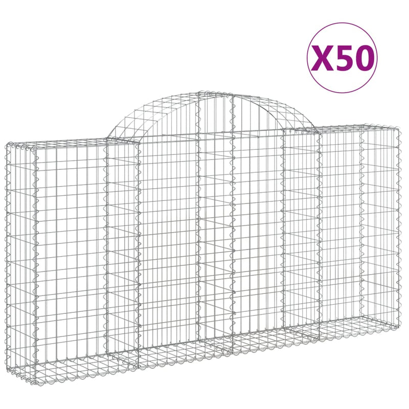 vidaXL 50 db íves horganyzott vas gabion kosár 200x30x100/120 cm