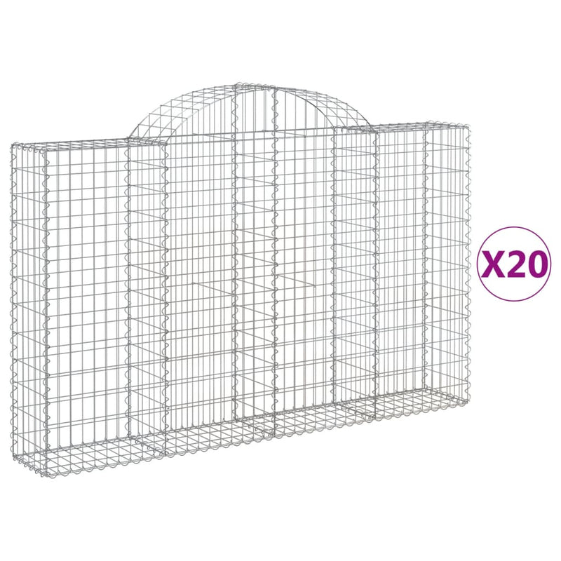 vidaXL 20 db íves horganyzott vas gabion kosár 200x30x120/140 cm