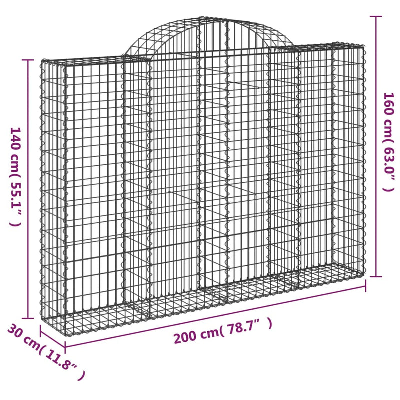 vidaXL 2 db íves horganyzott vas gabion kosár 200x30x140/160 cm