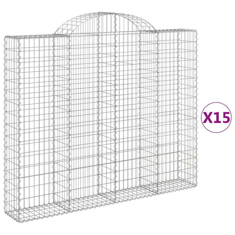 vidaXL 15 db íves horganyzott vas gabion kosár 200x30x160/180 cm