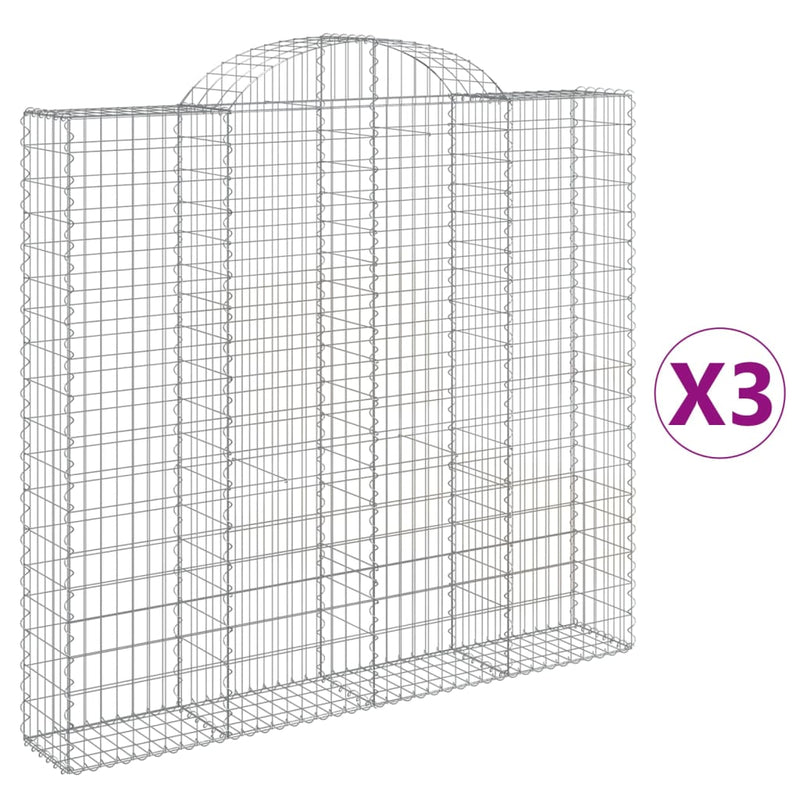 vidaXL 3 db íves horganyzott vas gabion kosár 200x30x180/200 cm