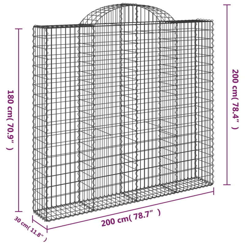 vidaXL 5 db íves horganyzott vas gabion kosár 200x30x180/200 cm