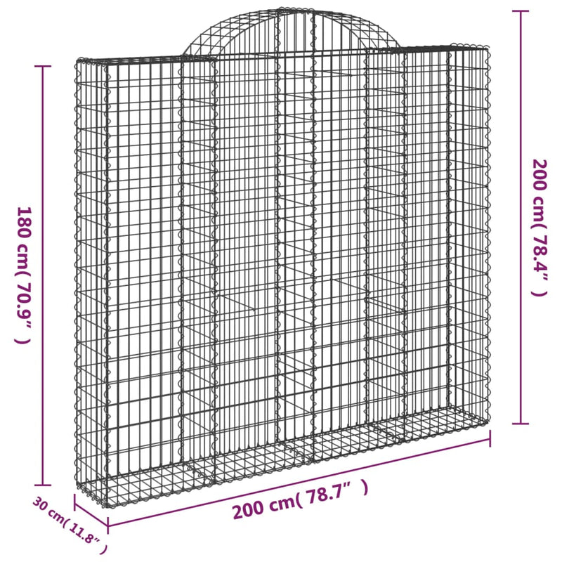 vidaXL 6 db íves horganyzott vas gabion kosár 200x30x180/200 cm