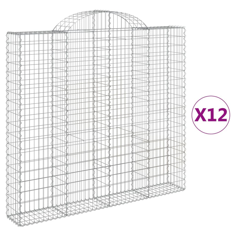 vidaXL 12 db íves horganyzott vas gabion kosár 200x30x180/200 cm