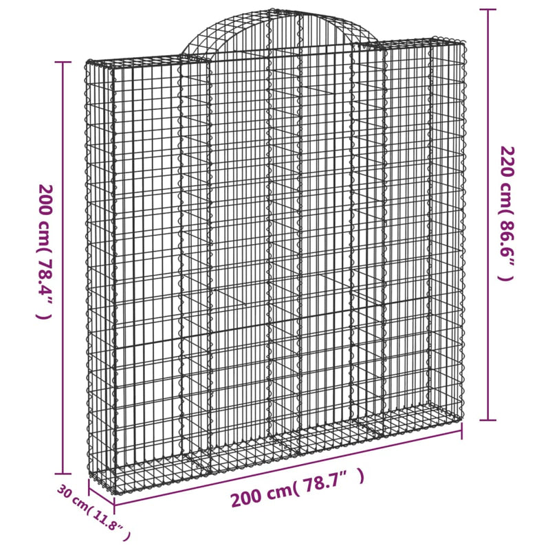 vidaXL 2 db íves horganyzott vas gabion kosár 200 x 30 x 200/220 cm