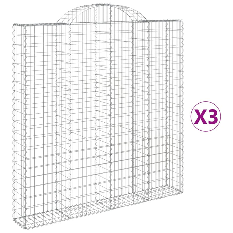 vidaXL 3 db íves horganyzott vas gabion kosár 200 x 30 x 200/220 cm