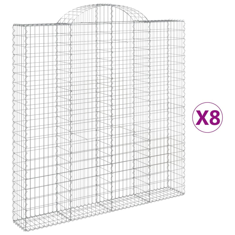 vidaXL 8 db íves horganyzott vas gabion kosár 200x30x200/220 cm