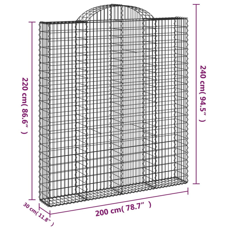 vidaXL 7 db íves horganyzott vas gabion kosár 200x30x220/240 cm