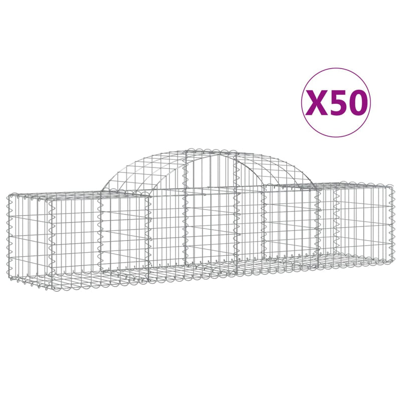 vidaXL 50 db íves horganyzott vas gabion kosár 200x50x40/60 cm