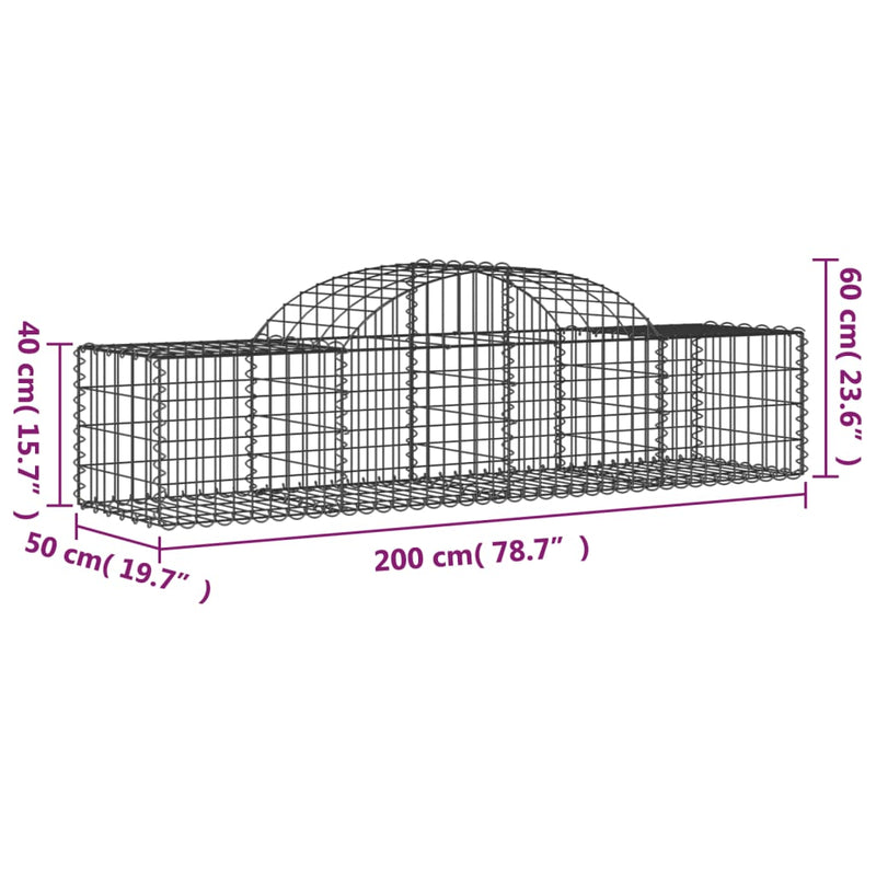 vidaXL 50 db íves horganyzott vas gabion kosár 200x50x40/60 cm