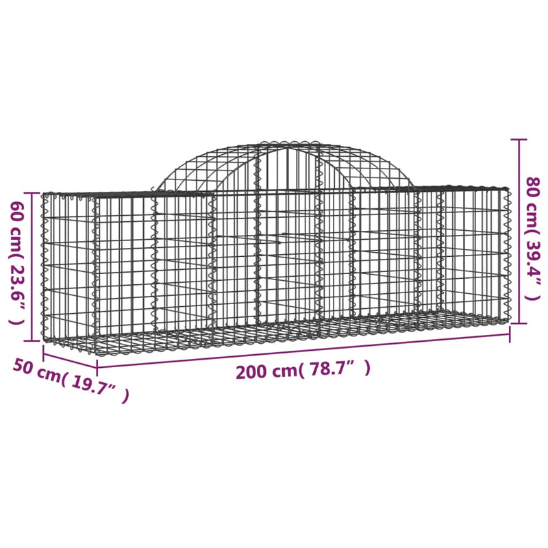 vidaXL 4 db íves horganyzott vas gabion kosár 200x50x60/80 cm