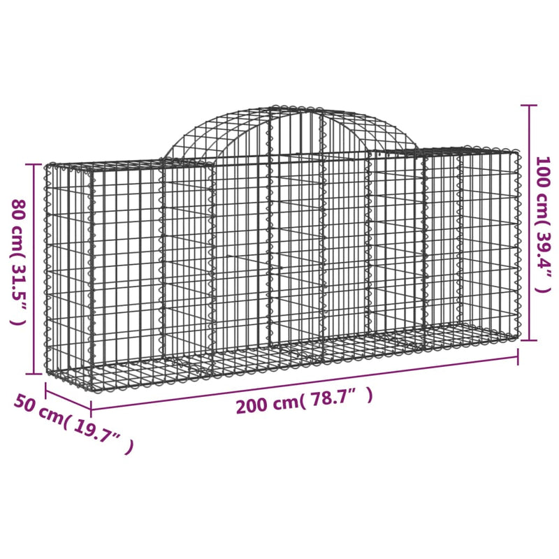 vidaXL 8 db íves horganyzott vas gabion kosár 200x50x80/100 cm