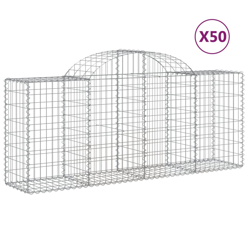 vidaXL 50 db íves horganyzott vas gabion kosár 200x50x80/100 cm