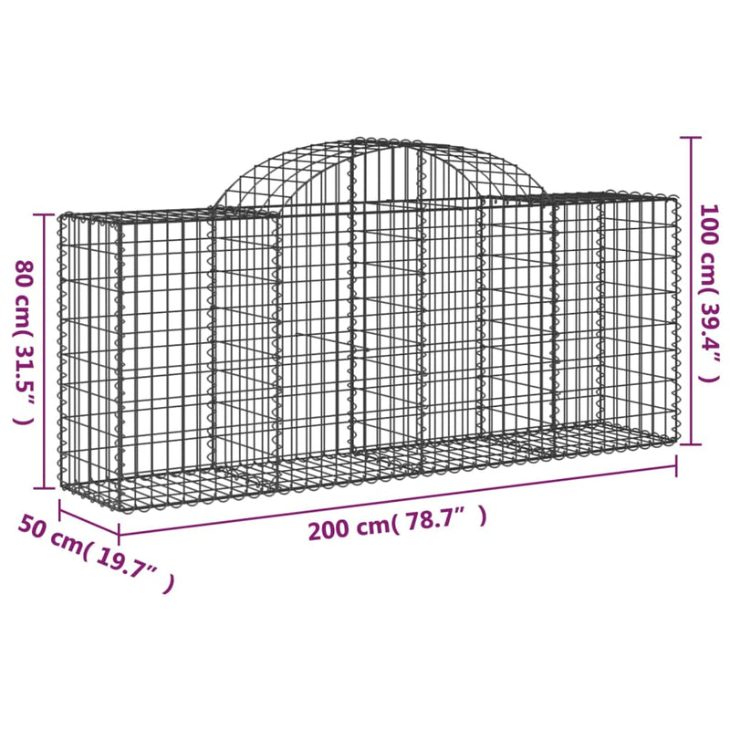vidaXL 50 db íves horganyzott vas gabion kosár 200x50x80/100 cm