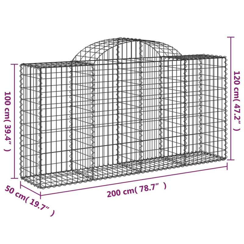 vidaXL 30 db íves horganyzott vas gabion kosár 200x50x100/120 cm