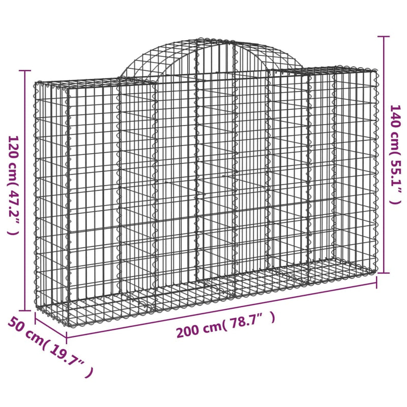 vidaXL 40 db íves horganyzott vas gabion kosár 200x50x120/140 cm