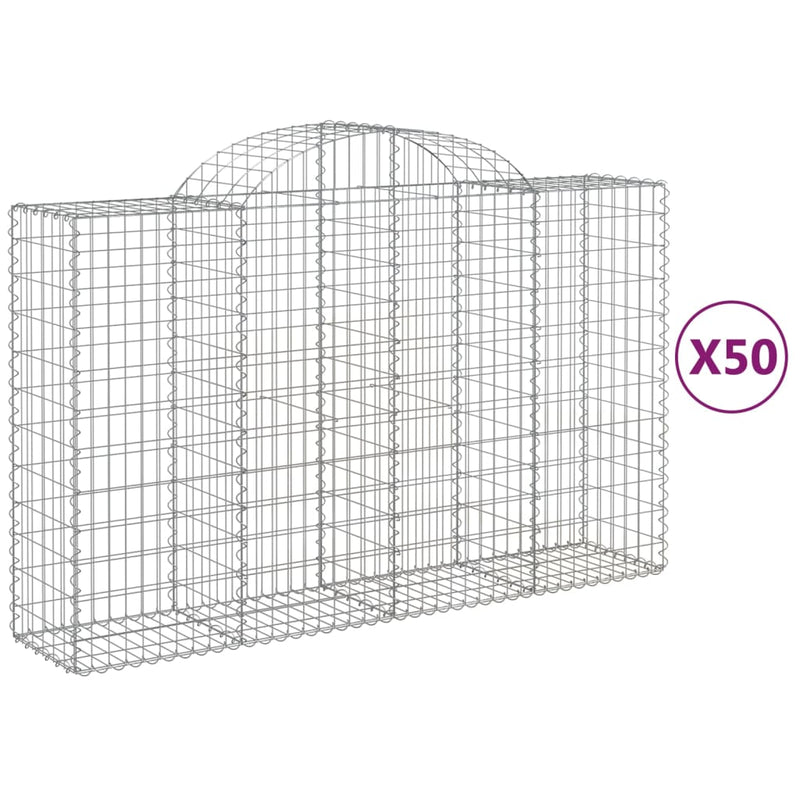 vidaXL 50 db íves horganyzott vas gabion kosár 200x50x120/140 cm