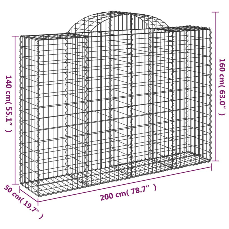 vidaXL 30 db íves horganyzott vas gabion kosár 200x50x140/160 cm