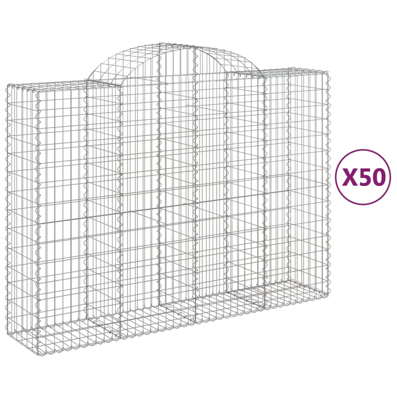 vidaXL 50 db íves horganyzott vas gabion kosár 200x50x140/160 cm