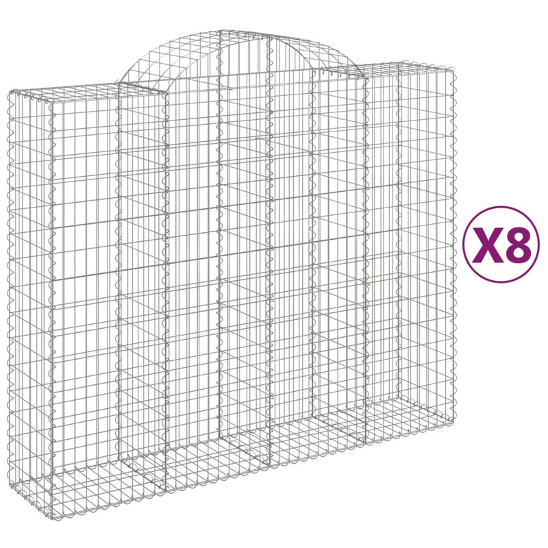 vidaXL 8 db íves horganyzott vas gabion kosár 200x50x160/180 cm
