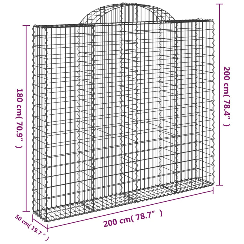 vidaXL 15 db íves horganyzott vas gabion kosár 200x50x180/200 cm