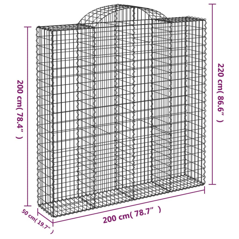 vidaXL 8 db íves horganyzott vas gabion kosár 200x50x200/220 cm