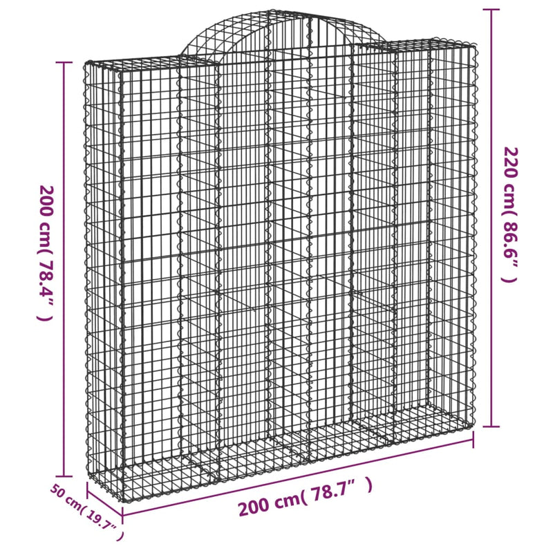 vidaXL 10 db íves horganyzott vas gabion kosár 200x50x200/220 cm