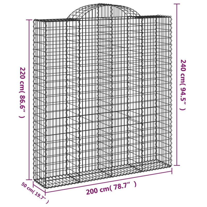 vidaXL 4 db íves horganyzott vas gabion kosár 200x50x220/240 cm