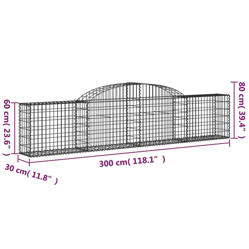 vidaXL 30 db íves horganyzott vas gabion kosár 300x30x60/80 cm