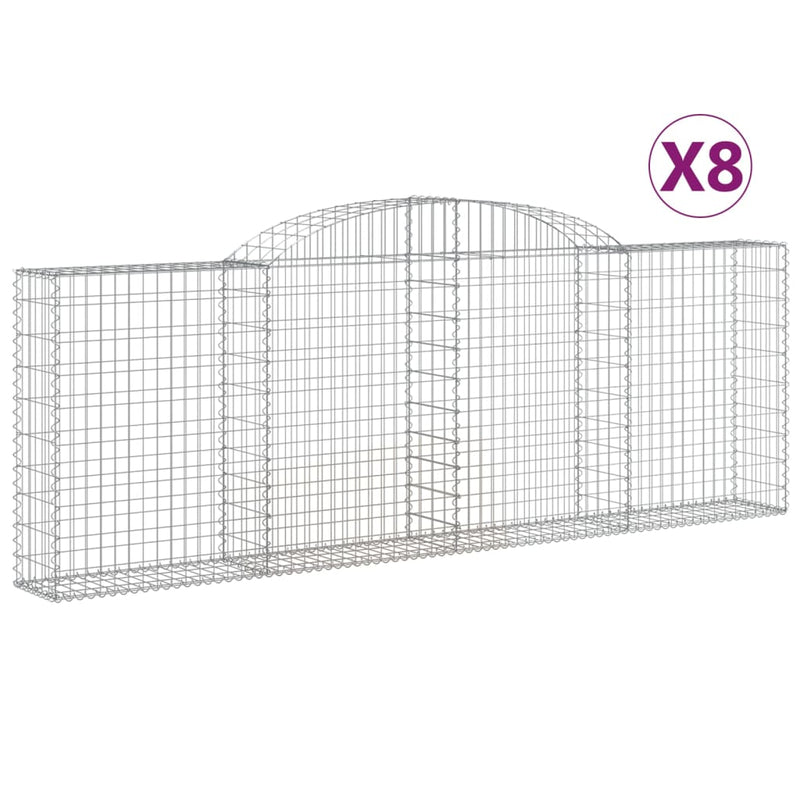 vidaXL 8 db íves horganyzott vas gabion kosár 300 x 30 x 100/120 cm