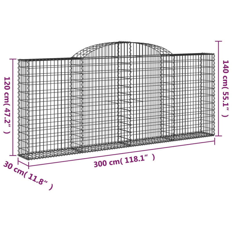 vidaXL 20 db íves horganyzott vas gabion kosár 300x30x120/140 cm