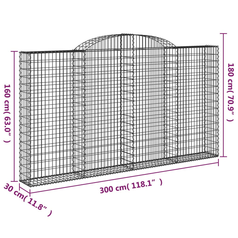 vidaXL 3 db íves horganyzott vas gabion kosár 300x30x160/180 cm