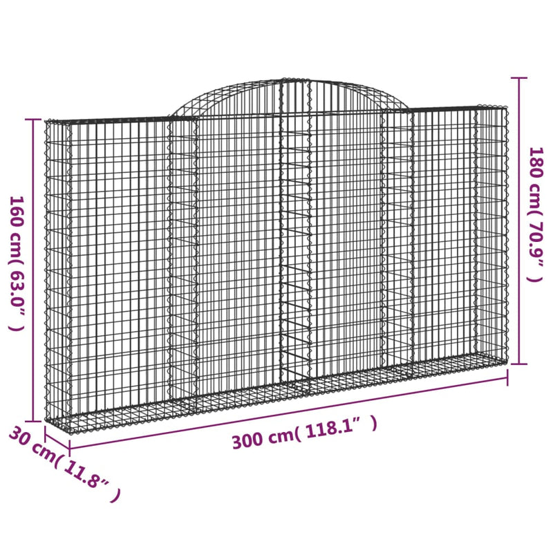 vidaXL 4 db íves horganyzott vas gabion kosár 300x30x160/180 cm