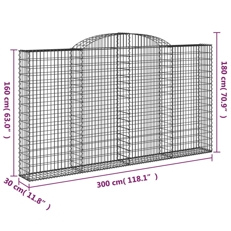 vidaXL 6 db íves horganyzott vas gabion kosár 300x30x160/180 cm