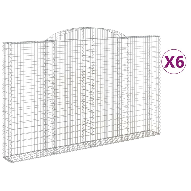 vidaXL 6 db íves horganyzott vas gabion kosár 300x30x180/200 cm