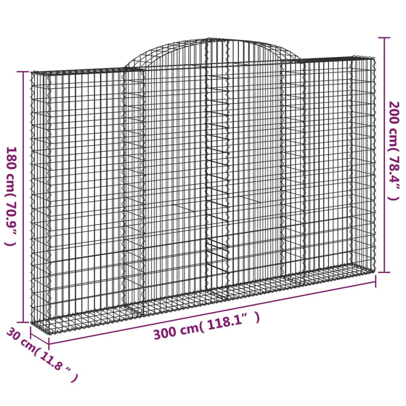 vidaXL 6 db íves horganyzott vas gabion kosár 300x30x180/200 cm