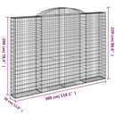 vidaXL 4 db íves horganyzott vas gabion kosár 300x30x200/220 cm