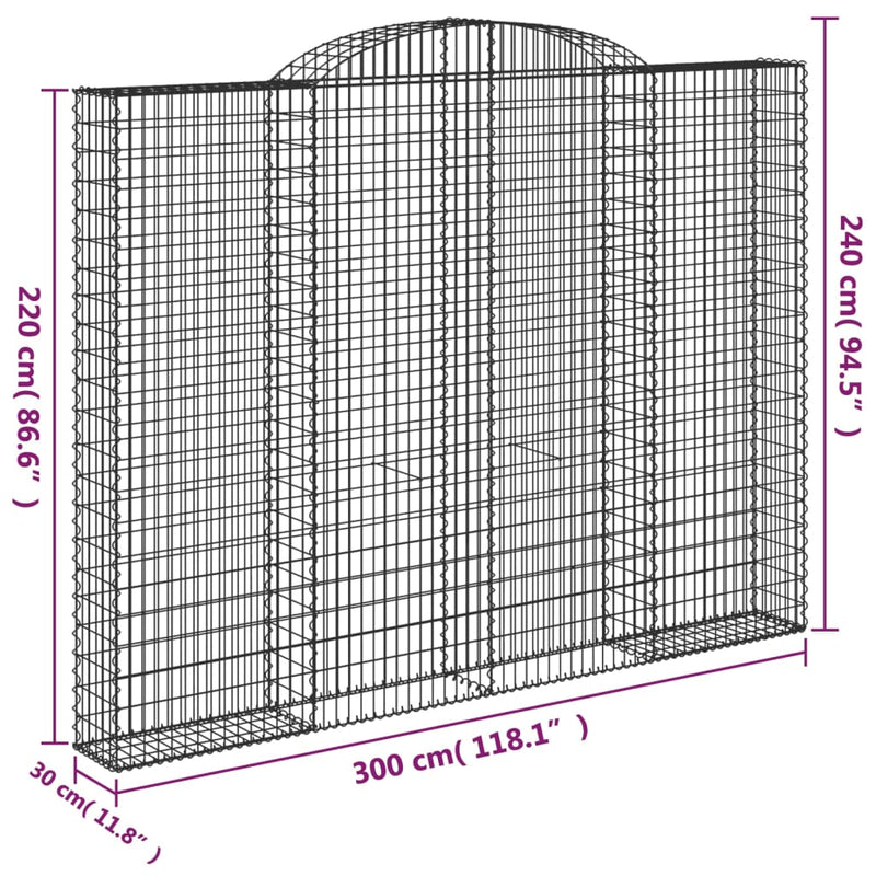 vidaXL 2 db íves horganyzott vas gabion kosár 300x30x220/240 cm