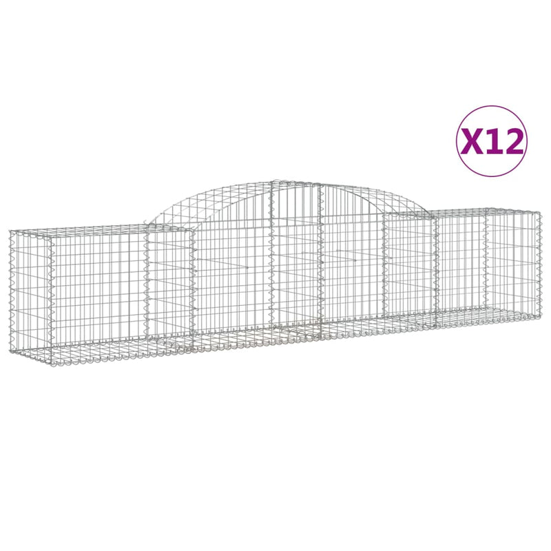 vidaXL 12 db íves horganyzott vas gabion kosár 300x50x60/80 cm