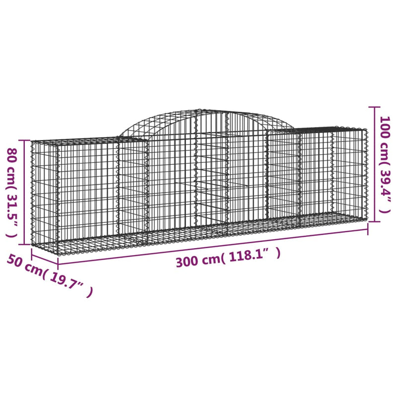 vidaXL 2 db íves horganyzott vas gabion kosár 300x50x80/100 cm