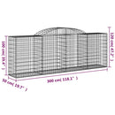 vidaXL 3 db íves horganyzott vas gabion kosár 300 x 50 x 100/120 cm