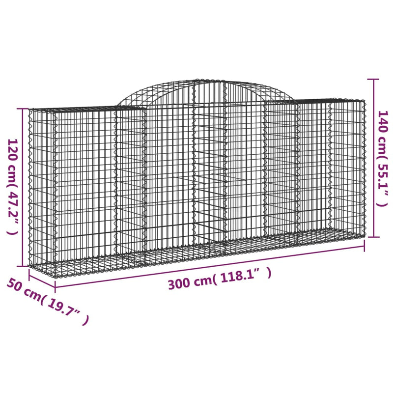 vidaXL 20 db íves horganyzott vas gabion kosár 300x50x120/140 cm